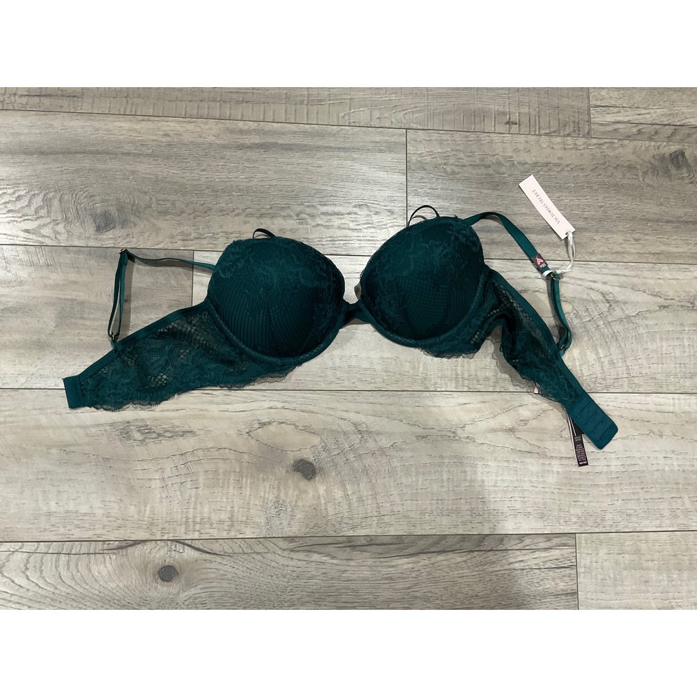Victoria's Secret Very Sexy Push-Up Bra Emerald Green Lace 38B‎ NWT